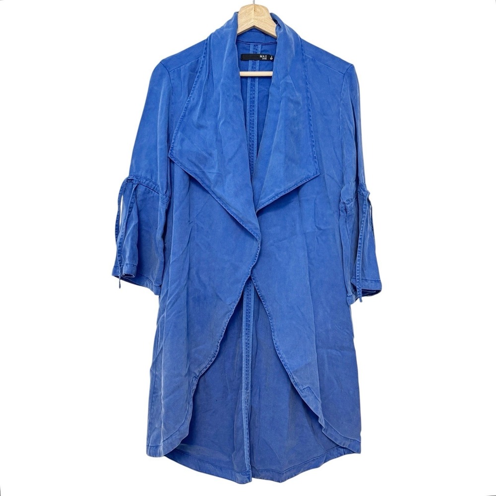 Max Jeans Women Blue Long Shirt Jacket‎ Duster Open Bell 3/4 Sleeve Shacket S